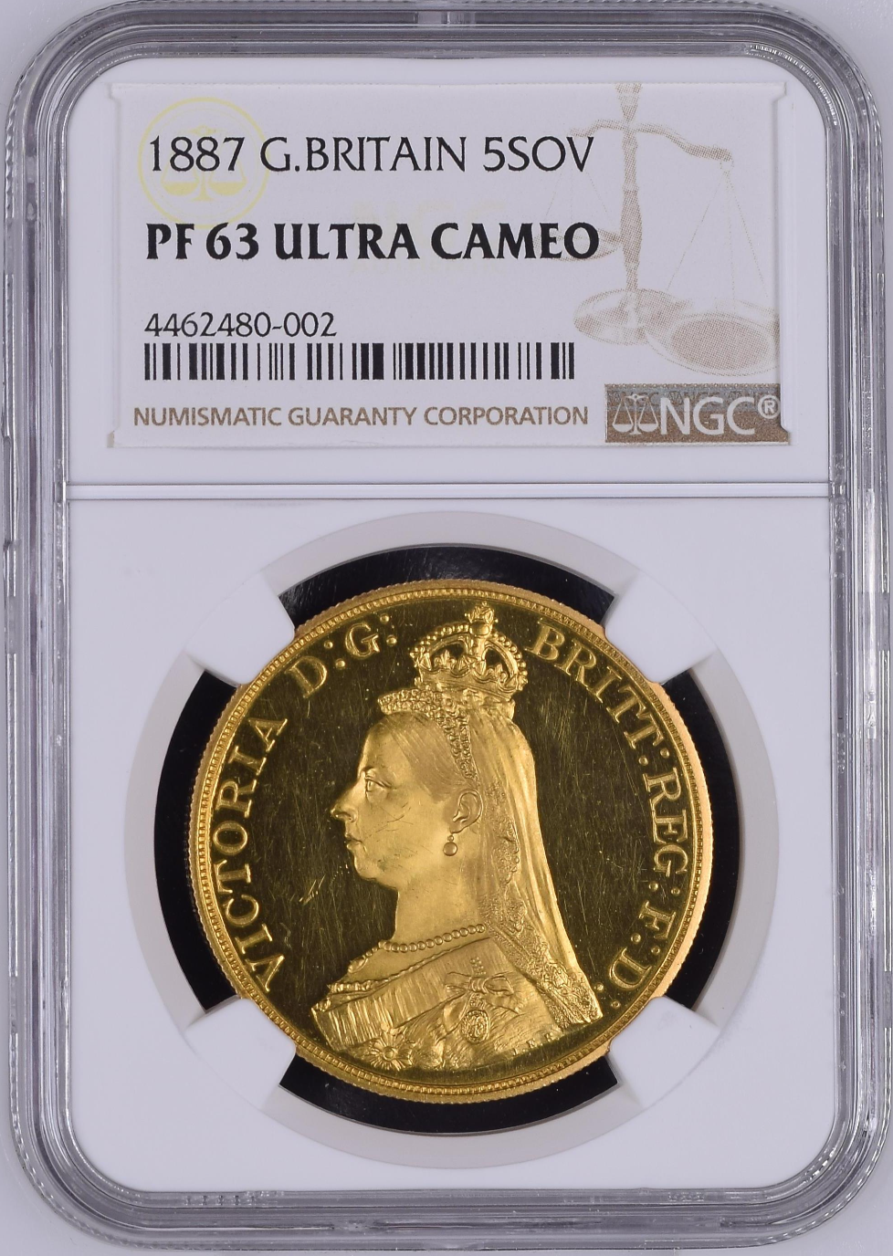 1887年 ヴィクトリア女王 ”ジュビリーヘッド”5ポンドプルーフ金貨(NGC