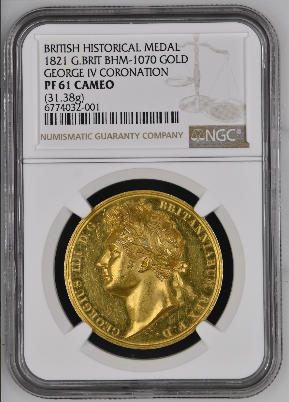 1821年 イギリス ジョージ4世 戴冠式ゴールドメダル（NGC/PF61CAMEO