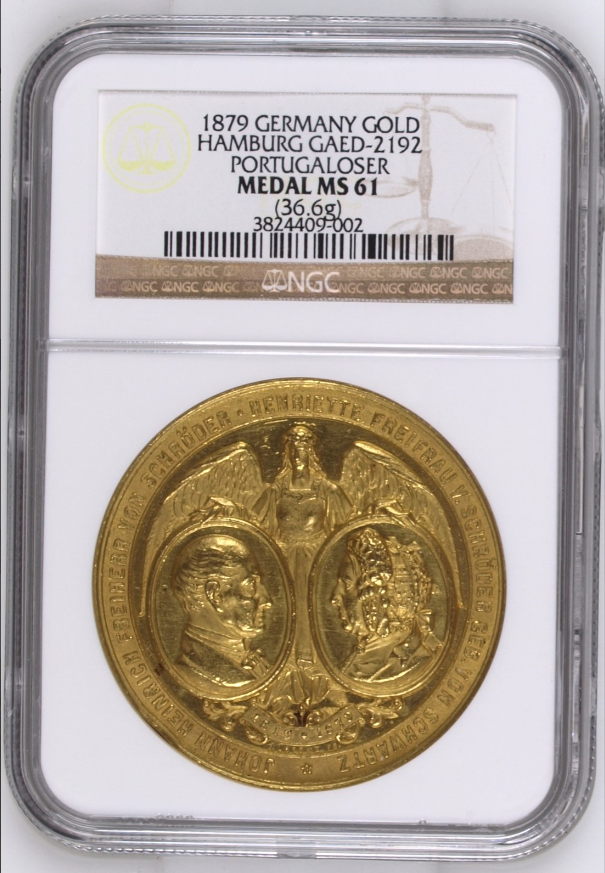 Ｗドイツ軍/ブラウンシュバイク公国＊摂政夫妻侍従頸飾メダル（実物） 1879年ドイツ ハンブルク 10ダカット ポルトガレッサー金メダル