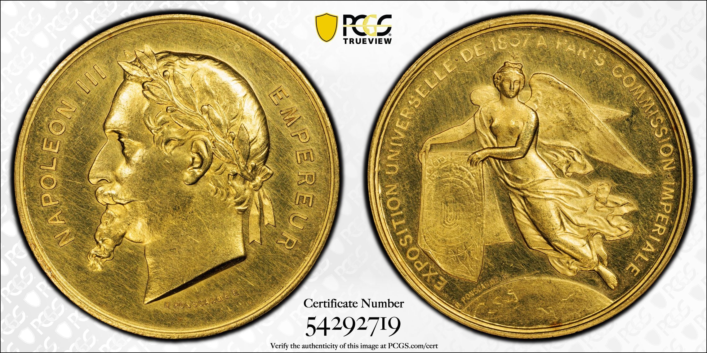 1867年 フランス ナポレオン3世 パリ万国博覧会記念 金メダル（PCGS