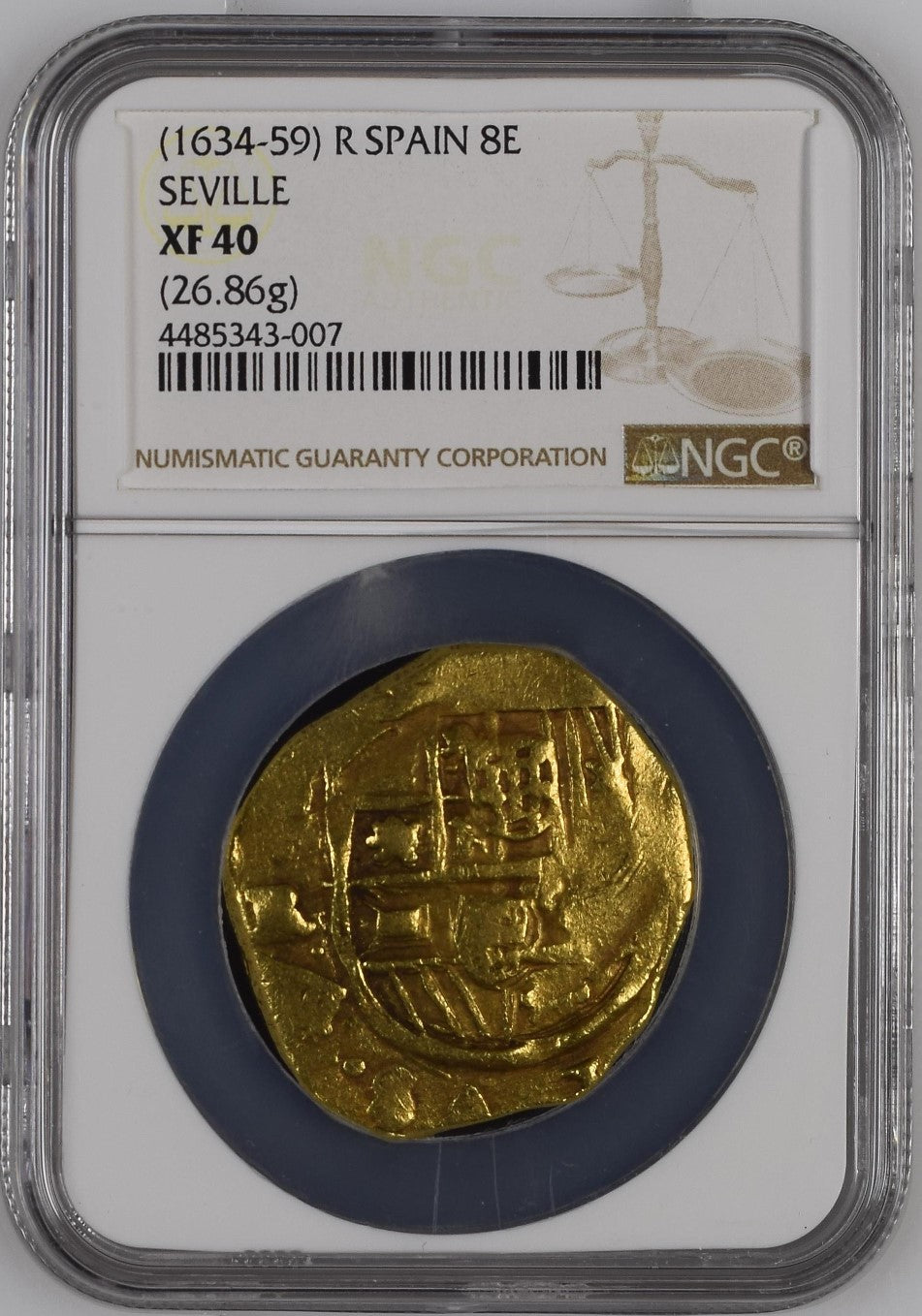 1634-1659年 スペイン 8エスクード金貨 COBコイン(NGC/XF40 