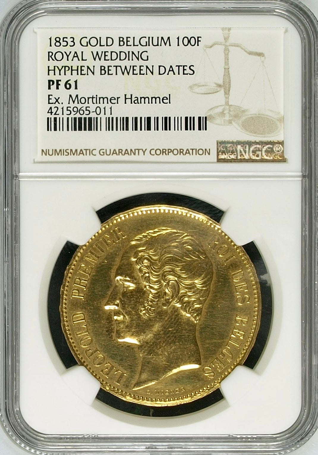 1853年 レオポルト2世 成婚記念 100フラン金貨(NGC/ PF61) – cocoin.jp