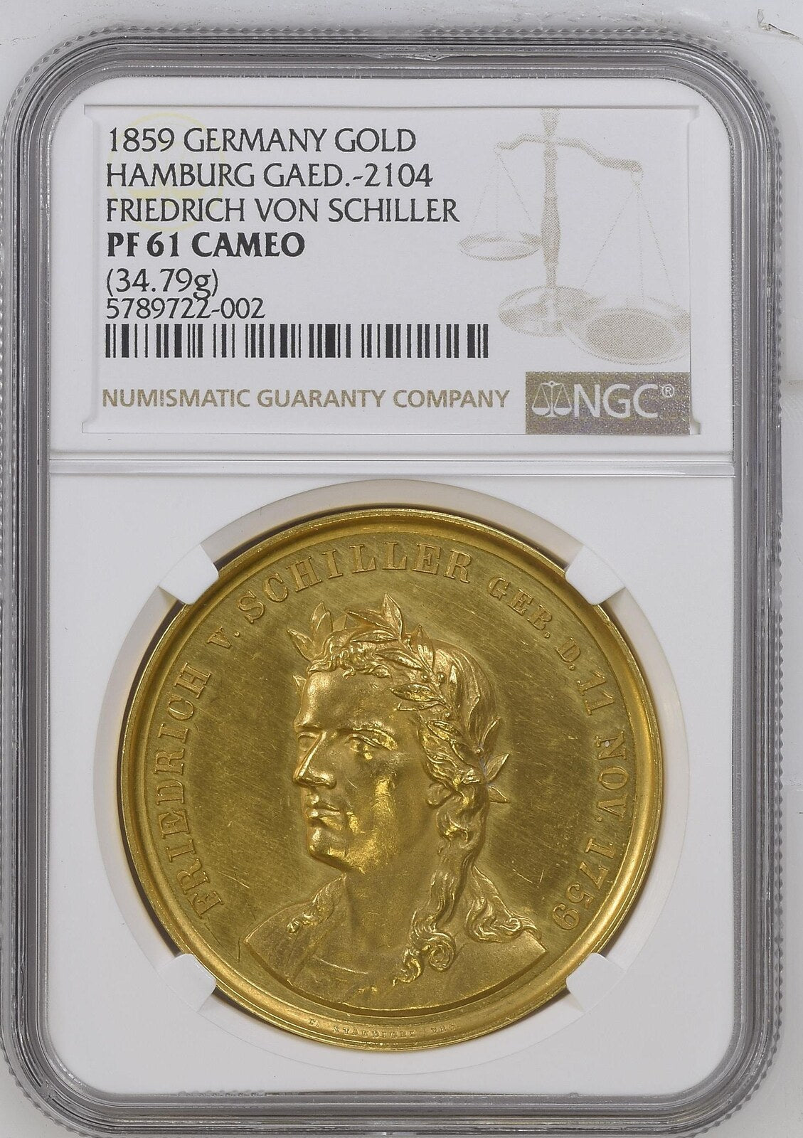 1859年ドイツ フリードリヒ 10ダカット金貨(NGC/PF61CAM