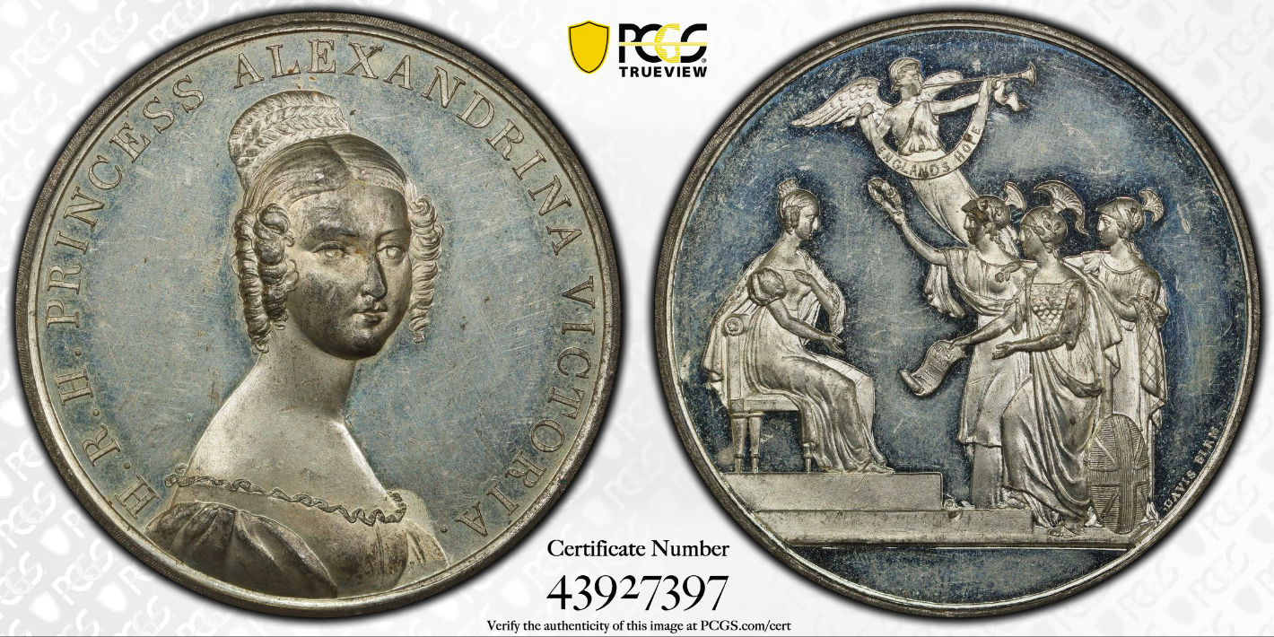 1837年イギリス ヴィクトリア女王ホワイトメタルメダル(PCGS/SP63