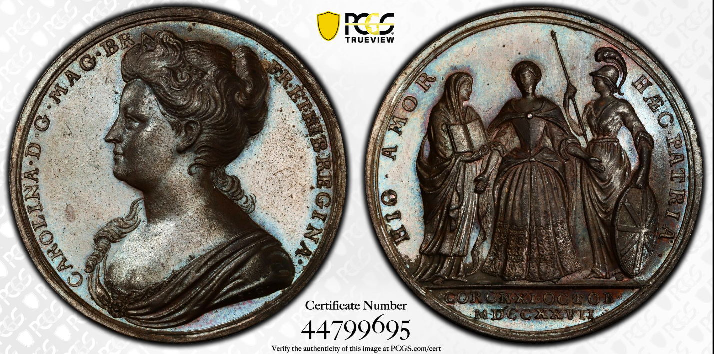 イギリス 1727年 ジョージ2世 キャロライン王妃 銀メダル NGC 銀貨