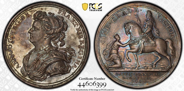 1703年 イギリス アン女王 マールボロ公 戦果記念銀メダル(PCGS/MS61)