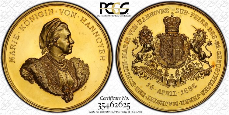 1898年 イギリス マリー・ハノーファー王妃 金メダル（PCGS/SP63＋）