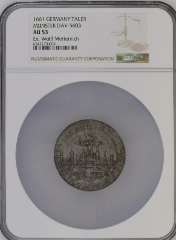 1661年ドイツ ミュンスター 都市景観 ターラー銀貨（NGC/AU53）