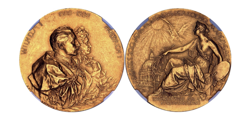 1896年プロイセン 王立芸術アカデミー200周年記念 10ダカット金メダル（NGC/ MS62）