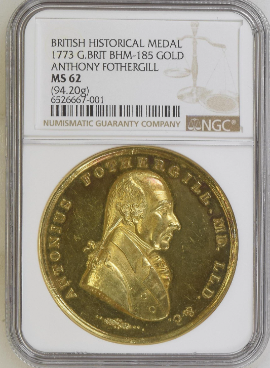 1773年 イギリス アンソニー・フォザーギル医師 大型金メダル(NGC/MS62)