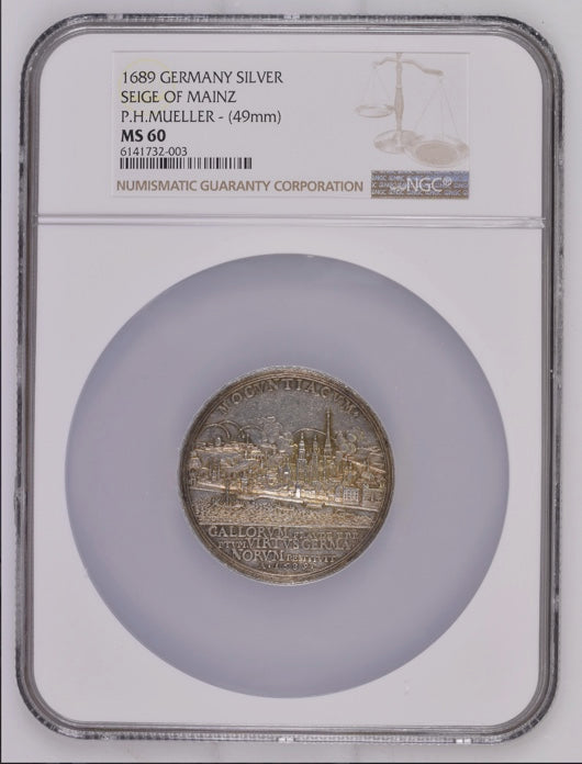 1689年 ドイツ マインツ 都市景観銀メダル (NGC MS60)