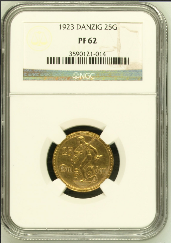1923年 自由都市ダンツィヒ ”ネプチューンと海馬” グルデン金貨 (NGC 1923年 自由都市ダンツィヒ ”ネプチューンと海馬” グルデン金貨 (NGC
