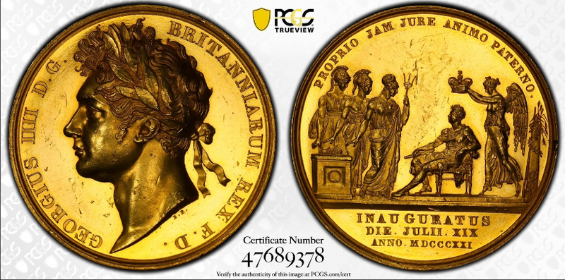 1821年イギリス ジョージ4世 戴冠記念ゴールドメダル（PCGS/SP61）