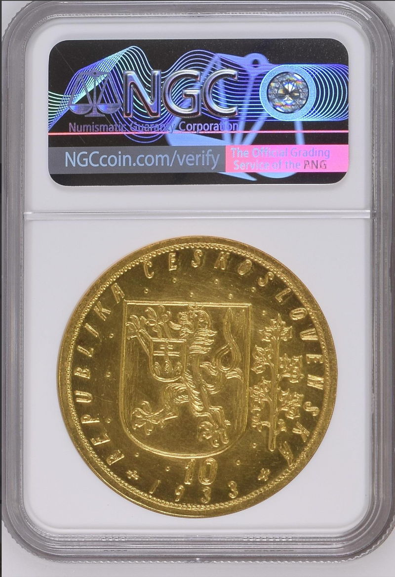 1933年チェコスロバキア"馬上の聖ヴェンセスラス" 10 ダカット金メダル(NGC/MS67)