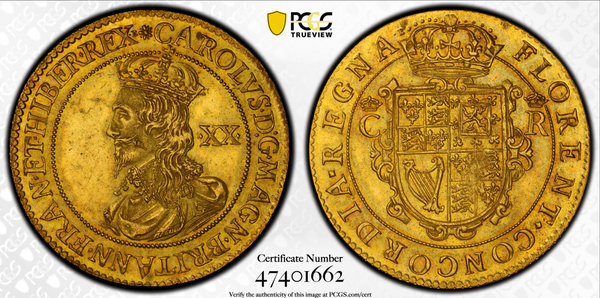 1631-32年イギリス イングランド チャールズ1世ユナイト金貨(PCGS/MS62)