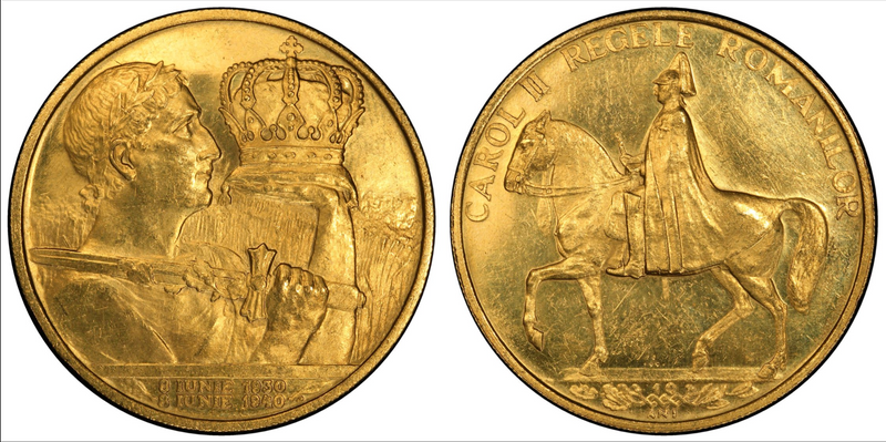 1940年ルーマニア カロル 2 世統治 10 周年記念 １２ダカット金メダル（PCGS/MS62）