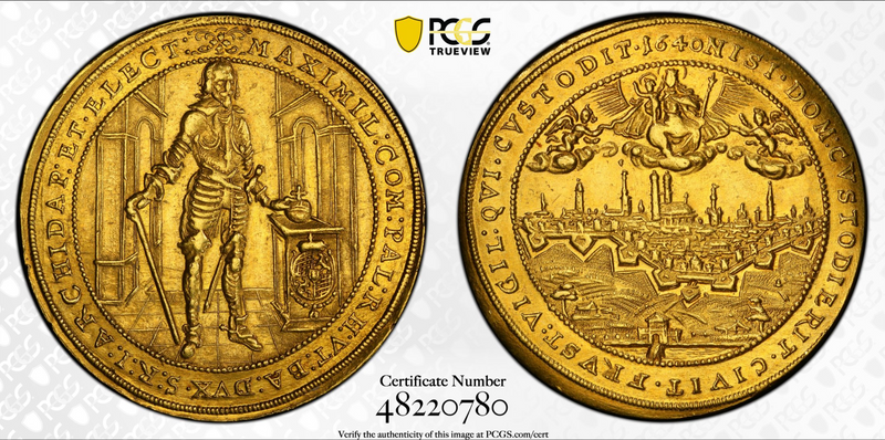1640年 マクシミリアン1世 ミュンヘン都市景観 5ダカット金貨(PCGS/MS61)