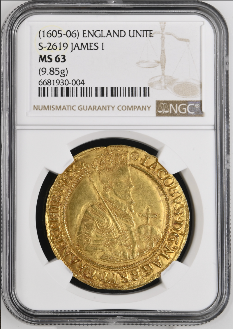 1605-06年 ジェームズ1世ユナイト金貨 (PCGS/MS63）