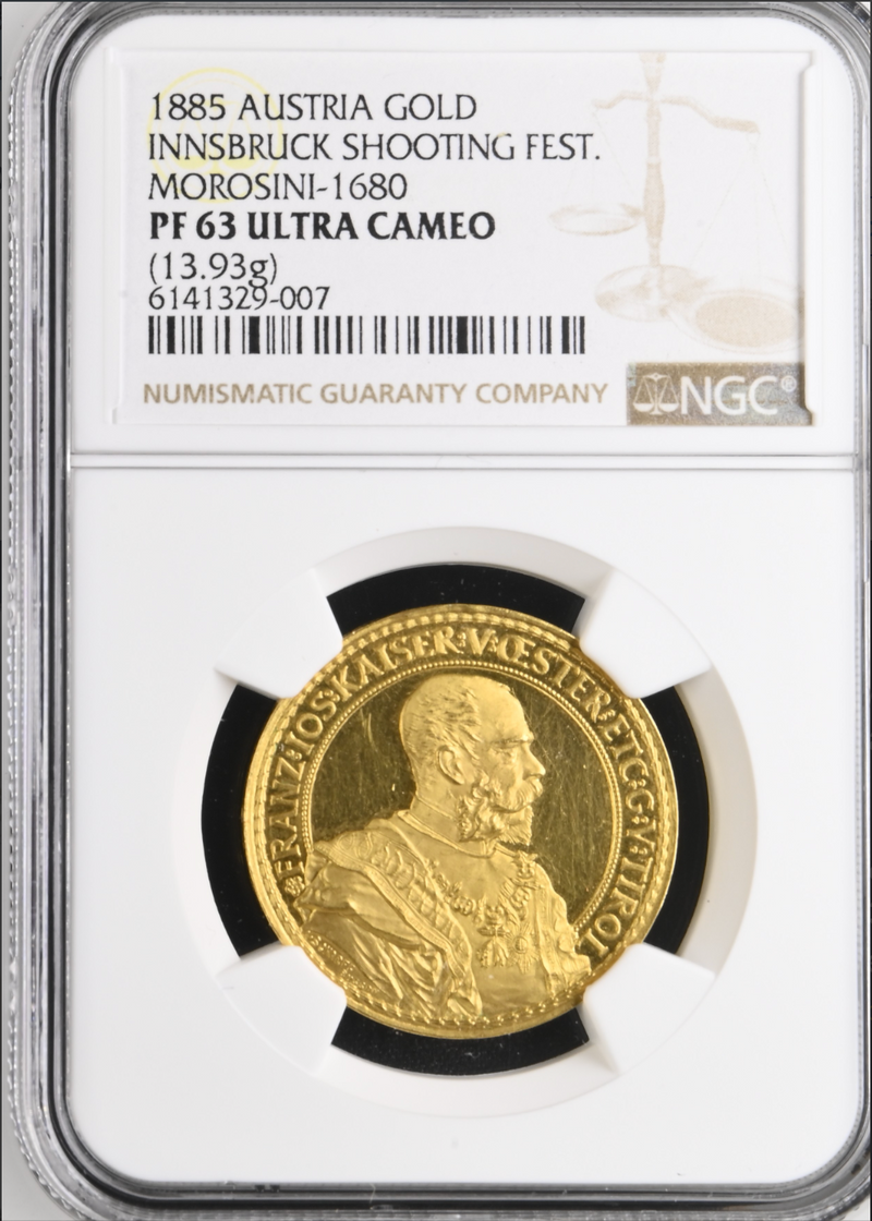 1885年オーストリア 第2回インスブルック射撃大会 4ダカット金貨 (NGC/PF63 ULTRA CAMEO)