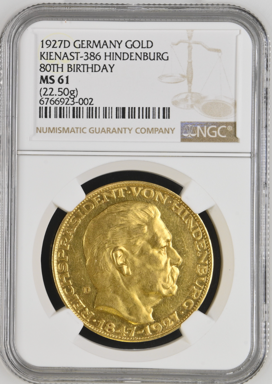 1927年ドイツ ヒンデンブルク大統領 生誕80周年記念金メダル(NGC/MS61 1927年ドイツ ヒンデンブルク大統領 生誕80周年記念金メダル(NGC/MS61