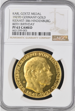 1927年ドイツ ヒンデンブルク大統領 生誕80周年記念金メダル(NGC/PF63CAMEO)