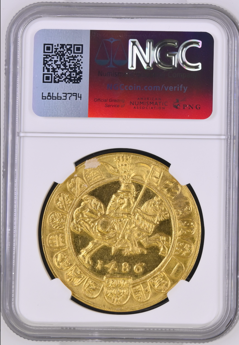 1953年(1486)オーストリア 神聖ローマ帝国ジークムント リストライク 12ダカット金メダル(NGC/MS64)
