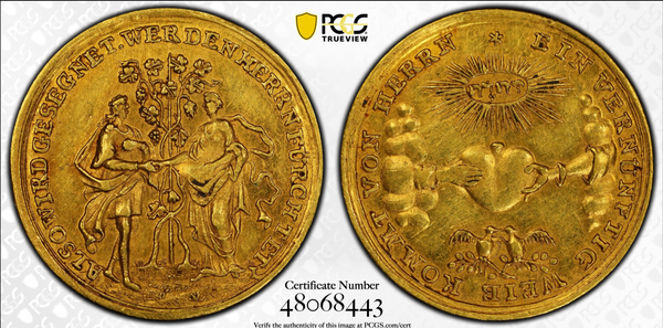 1750年ドイツ ニュルンベルク 結婚記念 1ダカット金メダル(PCGS/AU58)