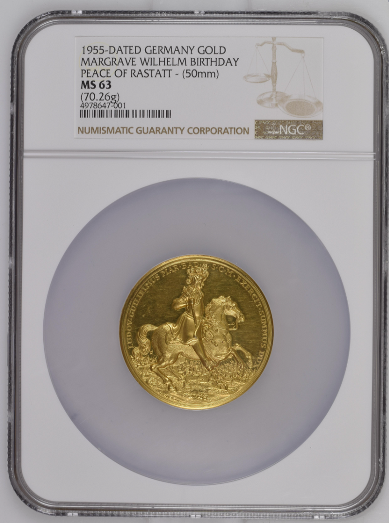 1955-DATEDドイツ ルードヴィヒ・ヴィルヘルム 生誕300周年記念 金メダル(NGC/MS63)