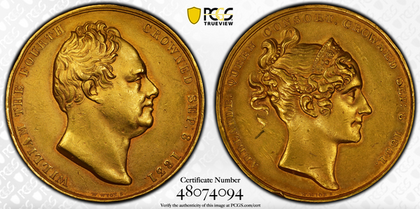 1831年イギリス ウィリアム4世 戴冠記念金メダル(PCGS/DETAIL)