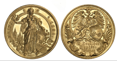 1894年 ドイツ マインツ都市景観 第11回射撃祭記念金メダル(裸コイン)