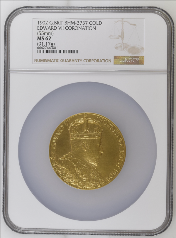 1902年イギリス  エドワード7世戴冠 記念大型金メダル(NGC/MS62)