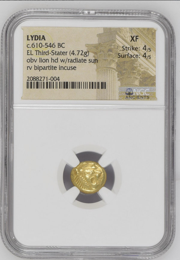 BC 610－546  古代ギリシャ  1/3 スタテル エレクトロン金貨(NGC/XF 4/5 4/5)