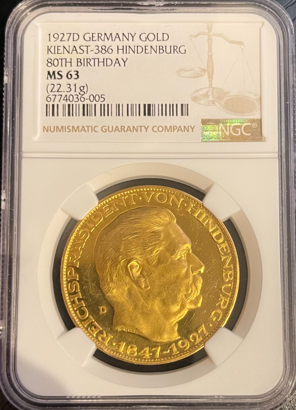 1927年 ドイツ ヒンデンブルク大統領 生誕80周年記念金メダル(NGC/MS63)