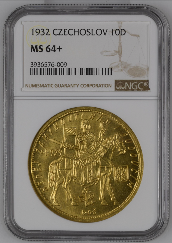 1932年チェコスロバキア" 馬上の聖ヴァーツラフ" 10 ダカット金メダル(NGC/MS64＋)