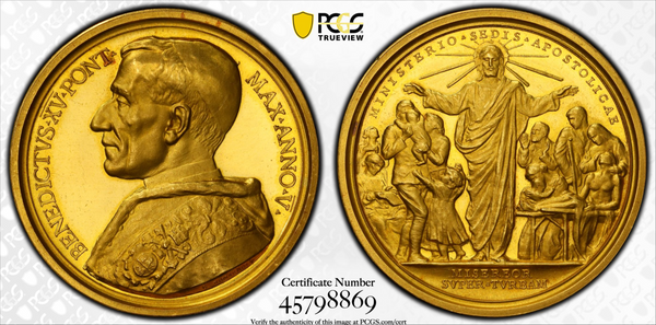 1919年 バチカン市国 ベネディクト15世 16ダカットサイズ金メダル(PCGS/SP64)