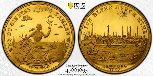 1960年 ドイツ ハンブルク都市景観5ダカット金メダルリストライク(PCGS/SP65)