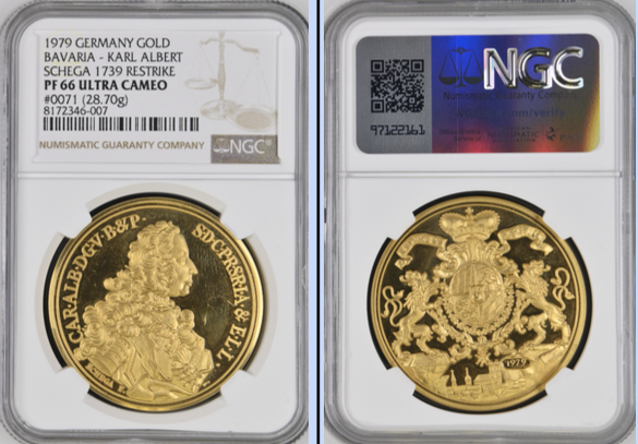 1979 (1739)ドイツ ミュンヘン 神聖ローマ皇帝カール7世 8ダカット金貨 リストライク（NGC/PF66UCAM）