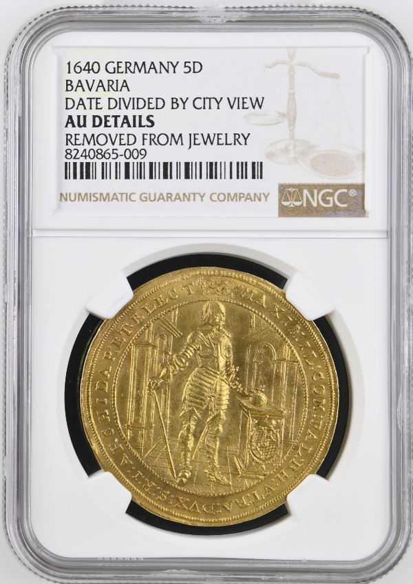 1640年ドイツ マクシミリアン1世  ミュンヘン都市景観 5ダカット金貨  (NGC/AU DETAILS)