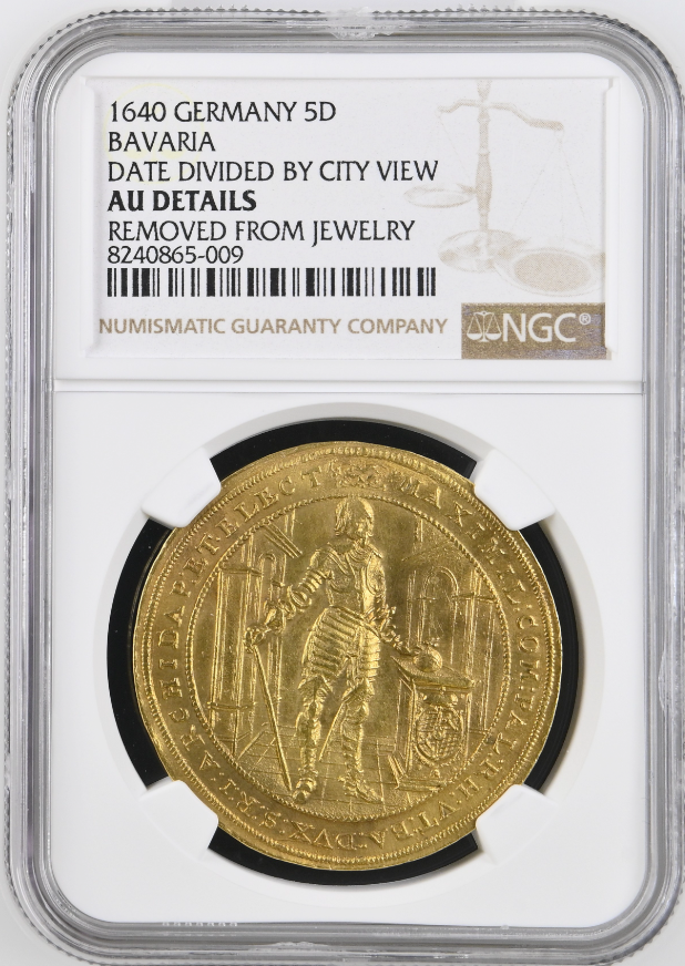 1640年ドイツ マクシミリアン1世  ミュンヘン都市景観 5ダカット金貨  (NGC/AU DETAILS)