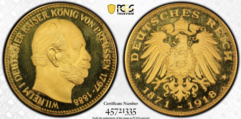 1918年 プロイセン ヴィルヘルム1世 大型金メダル(PCGS/SP64)