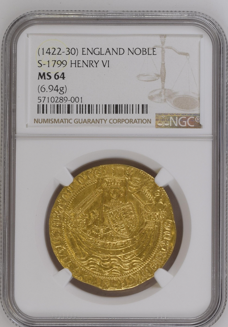 1422-30年　イングランド　ヘンリー6世　ノーブル金貨(NGC/ MS64)