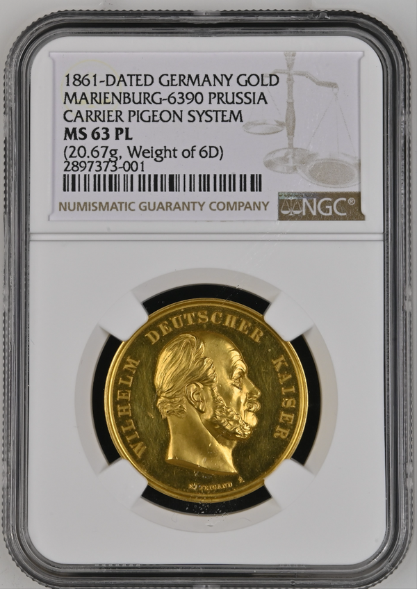 1861年ドイツ  ヴィルヘルム2世 6ダカット金メダル（NGC/MS63PL）
