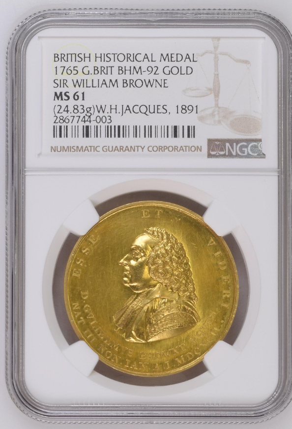 1765年 イギリス 王立医科大学 ウィリアム・ブラウン卿金メダル（NGC/MS61)