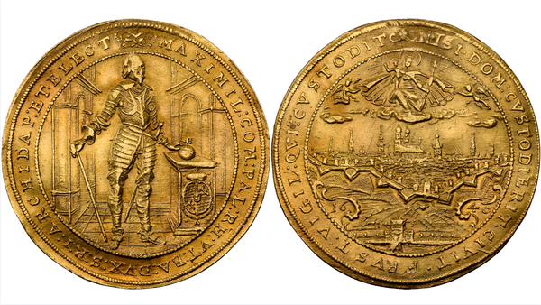 1640年ドイツ マクシミリアン1世  ミュンヘン都市景観 5ダカット金貨  (NGC/AU DETAILS)
