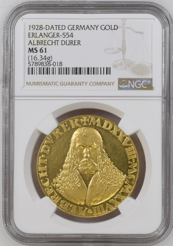 1928年 ドイツ アルブレヒト デューラー 没後400周年記念 5ダカット金メダル(NGC/MS61)