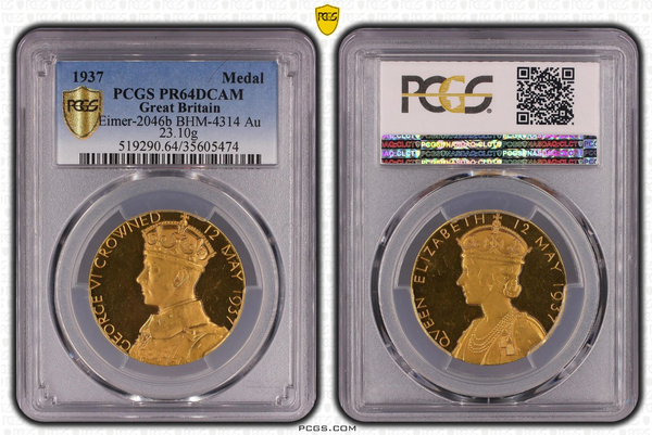 1937年 イギリス ジョージ6世 戴冠記念金メダル(PCGS/PR64DCAM)