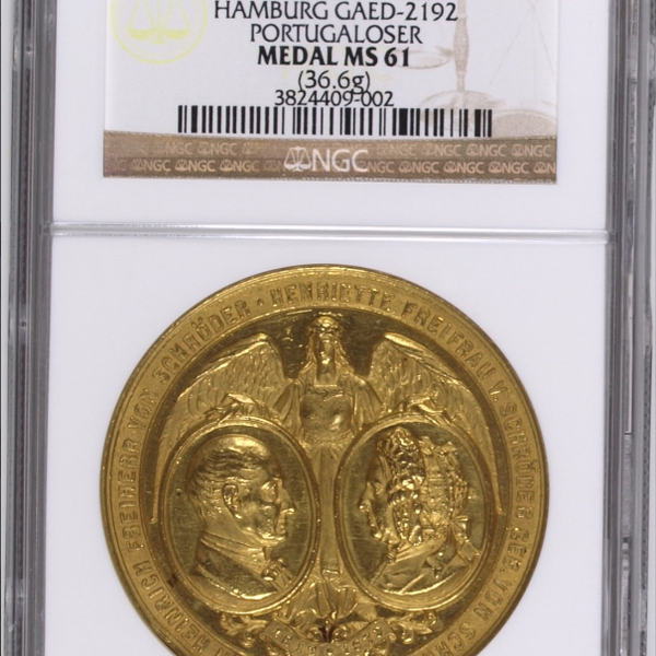 1879年ドイツ ハンブルク 10ダカット ポルトガレッサー金メダル(NGC
