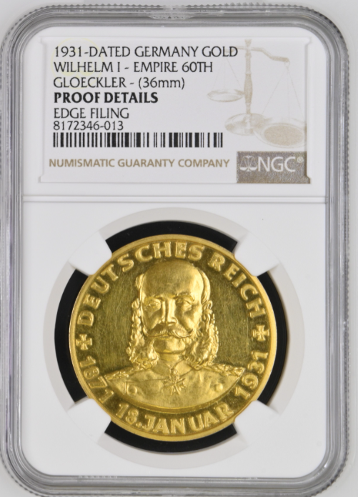 1931-DATED"ドイツ プロイセン ヴェルヘルム1世 6ダカット金メダル （NGC/PROOF Details）