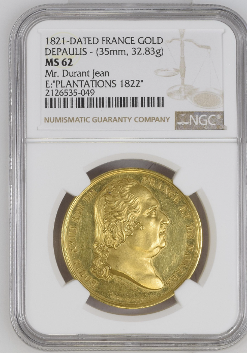 1821年 フランス ルイ18世 9ダカットサイズ金メダル(NGC/MS62)