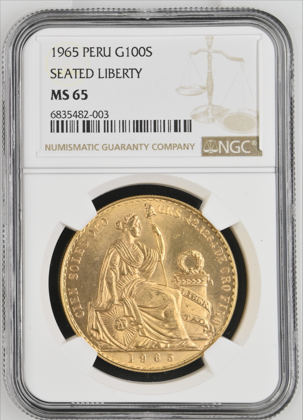 1965年 ペルー 自由の女神座像 100ソル金貨 (NGC/MS65) – cocoin.jp